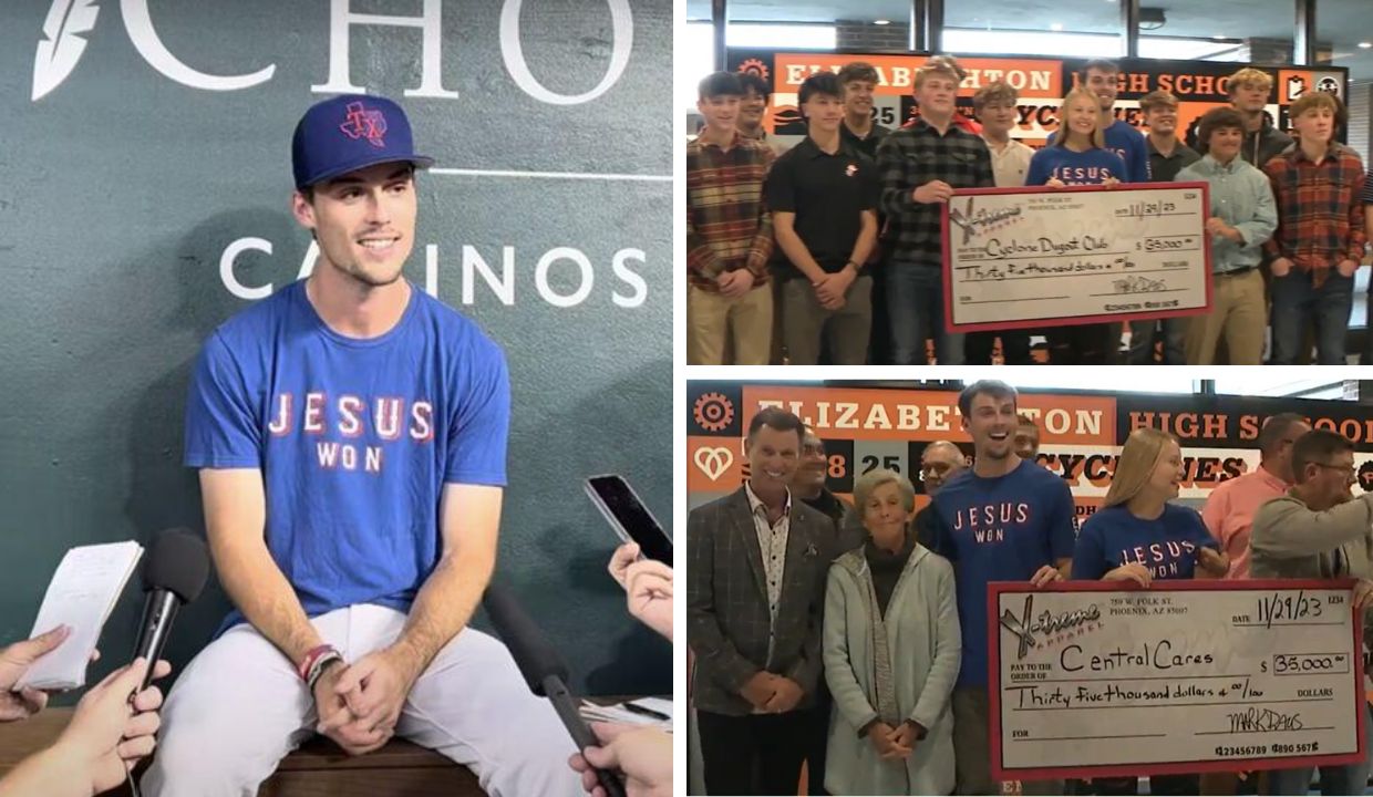 World Series Champ Evan Carter, Known for ‘Jesus Won’ Shirt, Donates $70K to Help Hometown